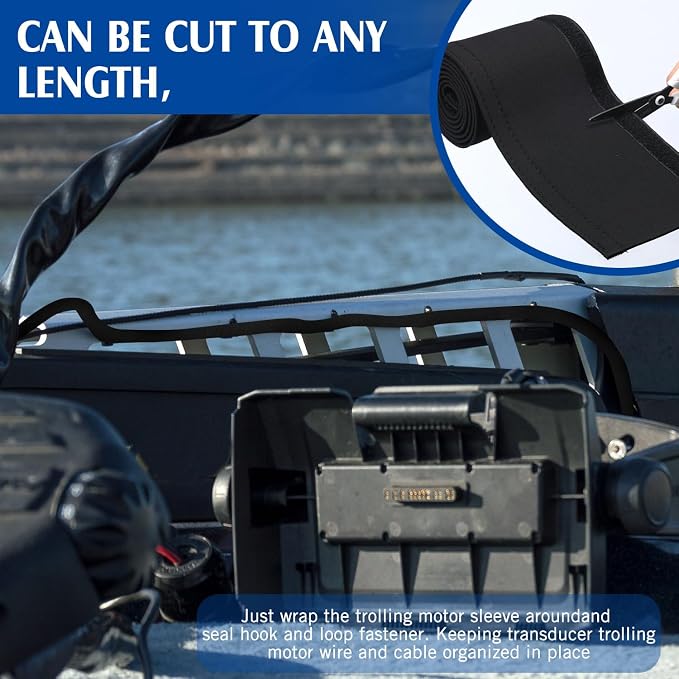 Poen 4 Rolls 60 Inch Cable Management Sleeve Trolling Motor Cable Sleeve Neoprene Cord Organizer Reversible Flexible Wrap Cover DIY Adjustable Hole Wire Protect for Office Computer Home, Black