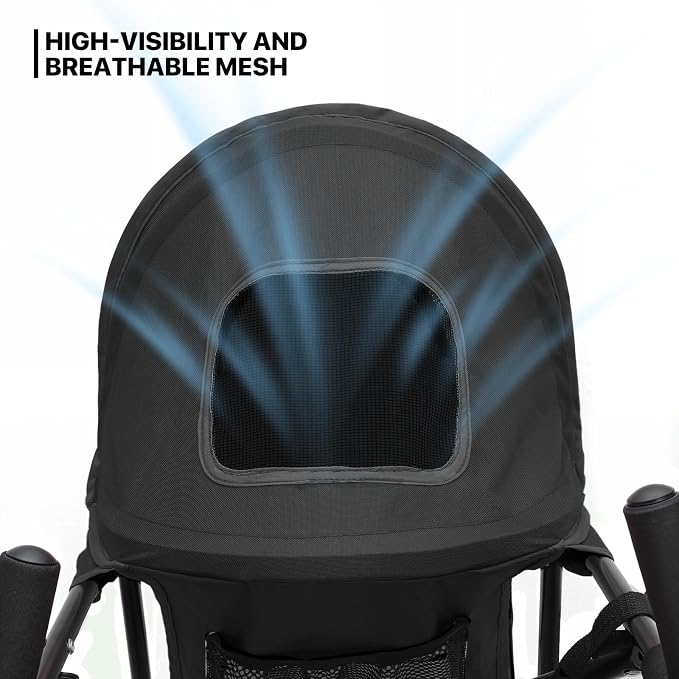 MoNiBloom Pet Stroller for Small/Medium Dogs and Cats up to 22 lbs, Black | Foladble 4 Wheels Easy-Fold Puppy Cage Jogger Stroller with Sun Cover, Pad and Rear Storage Bag, Breathable and Visible Mesh