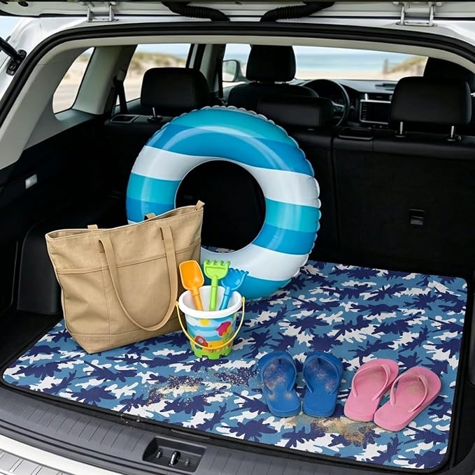 Camo Print Washable Non Slip Cargo Mat, Universal All Weather Car Trunk Liner 29" x 39" for SUV Trucks, Durable Pet Friendly Blue Rear Cargo Protection