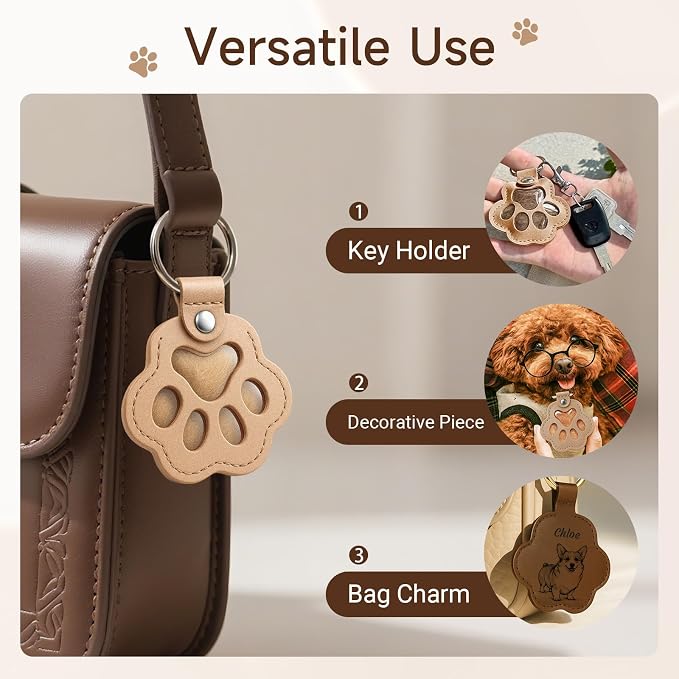 Personalized Pet Memorial Gifts for Dogs - Custom Name Paw-Shaped Leather Keychain, Refillable Keepsake for Bag or Key