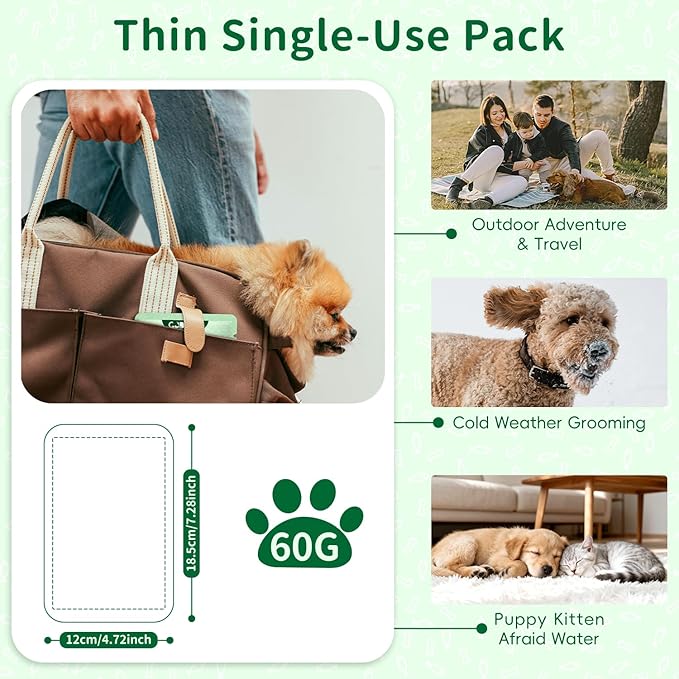 GLADFRESIT Pet Grooming Glove Wipes for Dogs & Cats, Hypoallergenic Deodorizing Cleansing Wipes with Coconut Oil & Botanical Extracts, Daily & Outdoor Care, 60g Portable and Lightweight (6 Pcs)