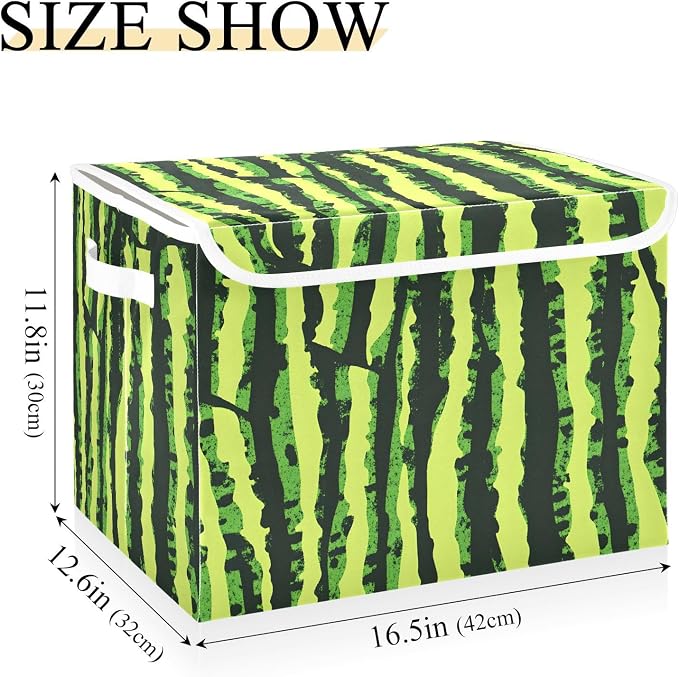 Fabric Storage Bins with Lid Watermelon Pattern Closet Storage Basket 40L | Decorative Storage Boxes, Dust-Proof Flip Top, Reinforced Handles, For Home & Bedroom, Clothes & Toy Box, Oxford Fabric Print