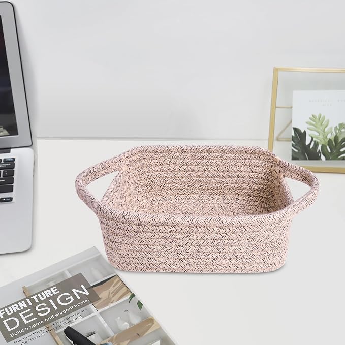 ABenkle Small Storage Basket, Mini Basket, Cute Tiny Cotton Rope Woven Basket, Shelf Basket, Boho Decorative Toy Dog Cat Basket for Nursery, Bedroom, Spa, Empty Gift Basket - XS, Mixed Brown