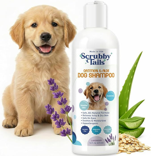 Organic Dog Shampoo - Puppy Oatmeal Shampoo for Itchy Skin Relief - Hypoallergenic for Sensitive Skin, for Dogs of All Ages, Deodorizes, Tearless, Made in USA, 16oz (Lavender)