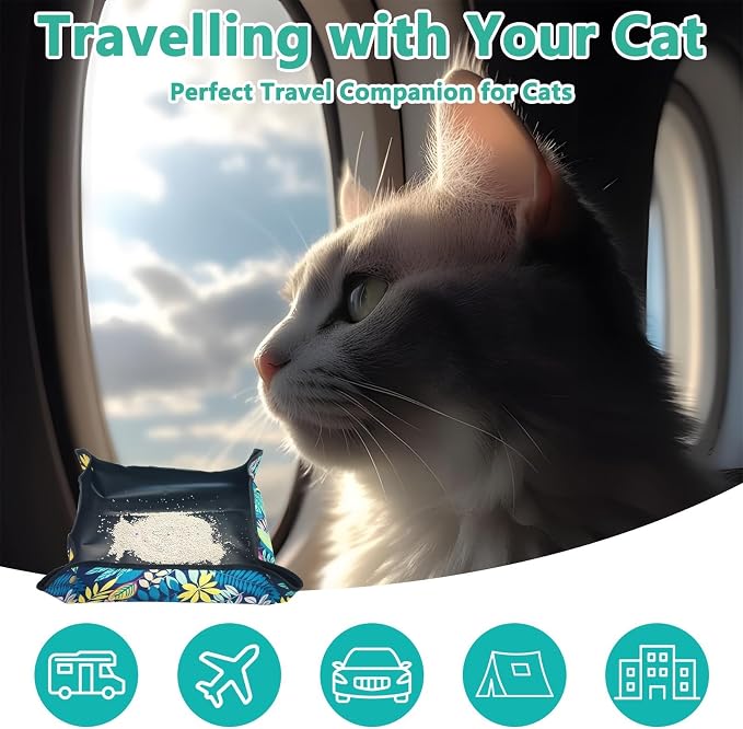 BNOSDM Travel Litter Box for Cats Portable Litter Boxes Kit Foldable Litterbox with Scoop Bowl Waterproof & Non-Stick for Car, Hotels, Outings, Temporary Stays