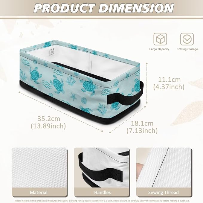 Sea Turtle Print Toilet Tank Topper Papper Basket for Back of Toilet with Handle, Decorative Shelf Bins, Versatile Bathroom Basket Toilet Paper Organizer Bathroom Decor