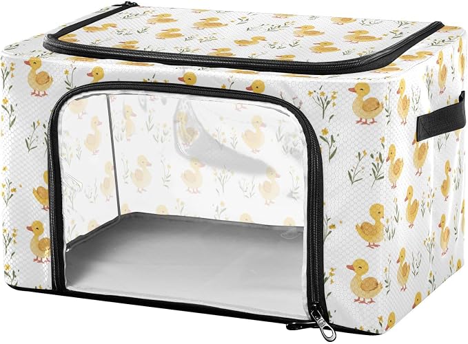 Cute Pet Duck Under Bed Storage Container Clear Window Foldable Storage Boxes with Lids 2 Openings Closet Storage Bins Metal