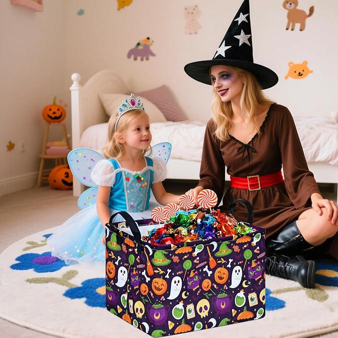 Pumpkin Pattern Storage Basket Gift Shelf Basket Storage Bin, Nursery Basket Organizer Box for With Handles for Room Deco