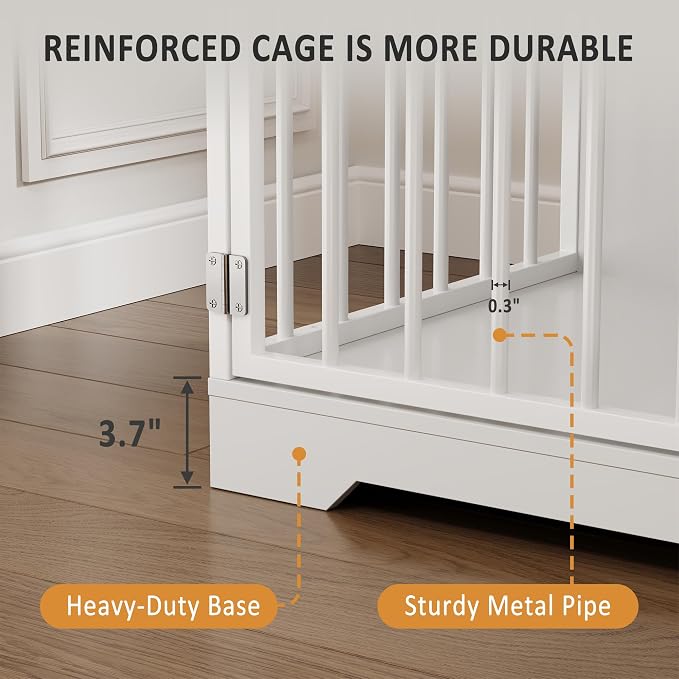 Heavy Duty Dog Crate Furniture, 48 Inch Modern Wooden Dog Kennel Indoor with Storage & 6 Drawers, Hidden Bowl, Sliding Lock End Table for Medium to Large Dogs
