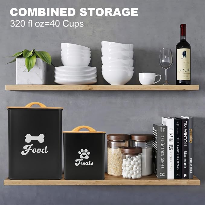 Dog Treat Container 2PCS, Dog Food Storage Container with Lids Airtight, Dog Treat Jars for Kitchen Counter-7+3Lbs, Small Dog and Cat Cookie Jar for Storage, Pet Treat Container (Upgraded) Black