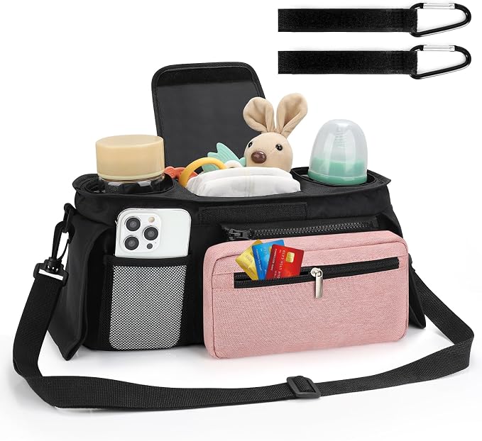 Accmor Universal Stroller Organizer with Insulated Cup Holder Detachable Phone Bag and Shoulder Strap,Stroller Bag Caddy Organizer for Uppababy, Baby Jogger, Britax Strollers