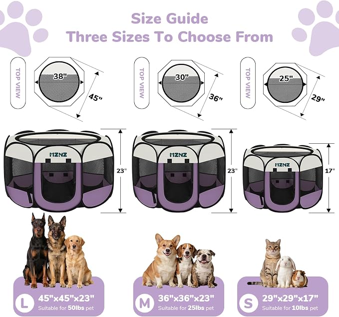 Dog Cat Small Animal Puppy Playpen Crate, Large, Purple | Portable Pop Up Pet Cage Enclosure Tent Kennel Indoor Outdoor with Carrying Case, No Assembly, Camping Use