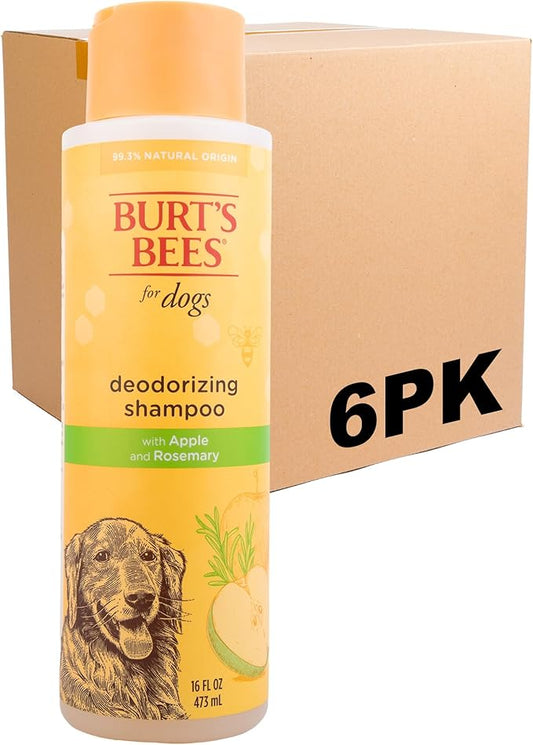 Burt's Bees for Pets Deodorizing Dog Shampoo with Apple and Rosemary, 95% Natural Origin, pH Balanced, Free of Sulfates, for Smelly Dogs, Gentle Dog Shampoo, 16 Fl Oz - 6 Pack