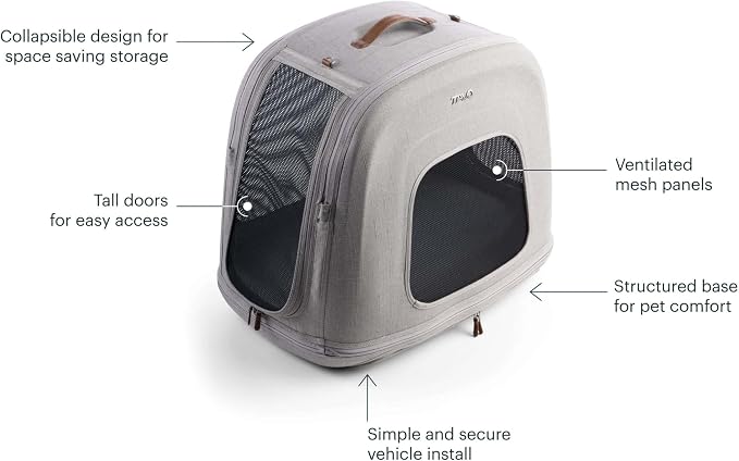 TAVO Pets Crispin Crash-Tested Dog & Cat Car Crate, Onyx, Small