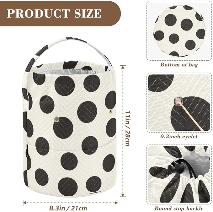 Tatenale Crochet Bag Yarn Bag Knitting Project Bag with Pockets and Handle Portable Yarn Storage Organizer Tangle Free 8.3x11 Inch Black and White Polka Dots