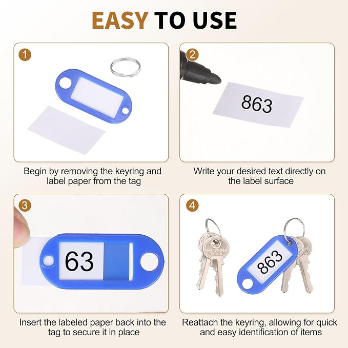 PATIKIL Key Tags with Labels, Key Organizer Keychain Markers Tags Holder with Bold Steel Ring and Braided Strap for Office