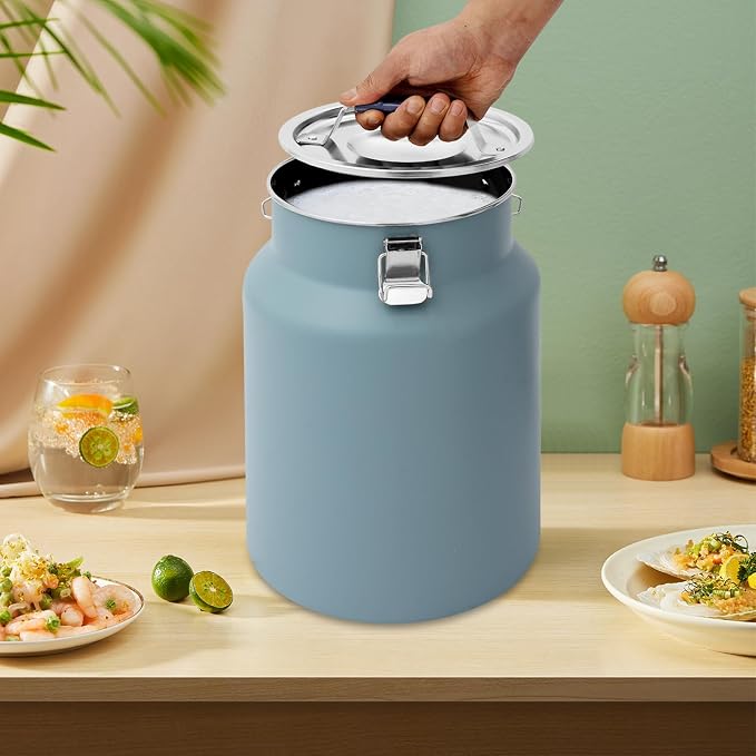12L Stainless Steel Rice Storage Container with Airtight Lid&Handle, Blue | Secure 3-Buckle Locking Lid, Portable Handle and Wide Opening, Stores Rice, Flour, Pet Food, Tea, Oil, Milk, Grains