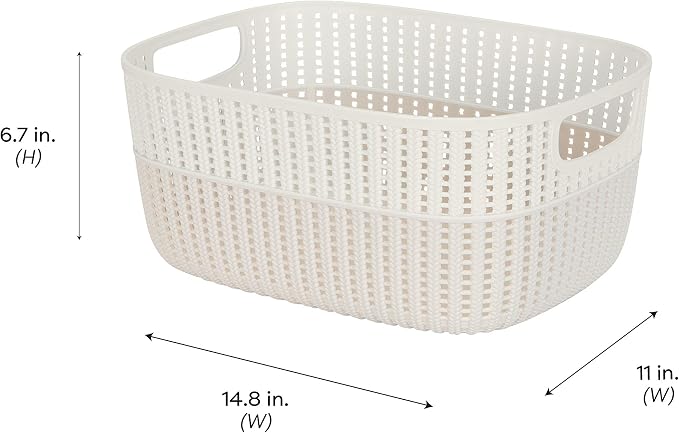 Simplify 4 Pack 2 Tone Sailor Knot Plastic Storage Tote | Decorative Basket | Closet Organization | De-clutter | Accessories | Toys | Bathroom Organization | Large | Ivory