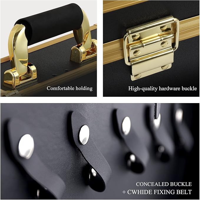 Barber Case Clipper Bag Gold, Hair Kit Tool Box Aluminum Organizer with Portable Handle and Secure Numlock for Scissors, Clippers, Barber Supplies 15.7" x 12" x 6.1"