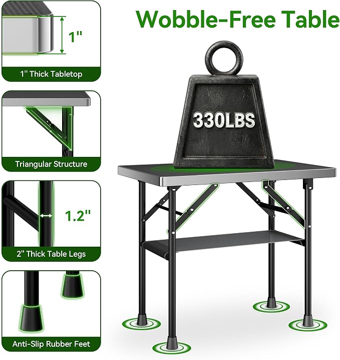 pickpiff Dog Grooming Table with Arm, 35.5" L×23.6" W x 30" H Foldable Heavy Duty Pet Grooming Station with Adjustable 33.5" Height Arm, Hammock & Nooses, Tray, Non-Slip Waterproof Tabletop