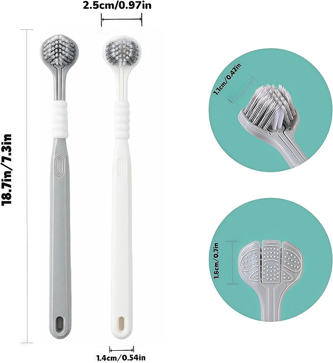 CGO Three-Sided Dog Toothbrush for Large Dogs – 4-Piece Three-Head Pet Toothbrush, Gentle Cleaning, Extra-Soft Bristles, Three-Sided Dog Teeth Cleaning Set, Comprehensive Oral Care (Gray-White)