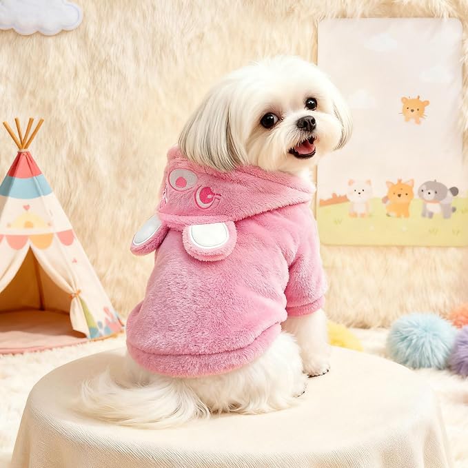 Dog Hoodie with Bear Ears Fleece Dog Valentines Sweater for Small Dogs French Bulldog Clothes Puppy Costume for Small Dogs XS Winter Clothes Cozy Pet Fleece for Cats