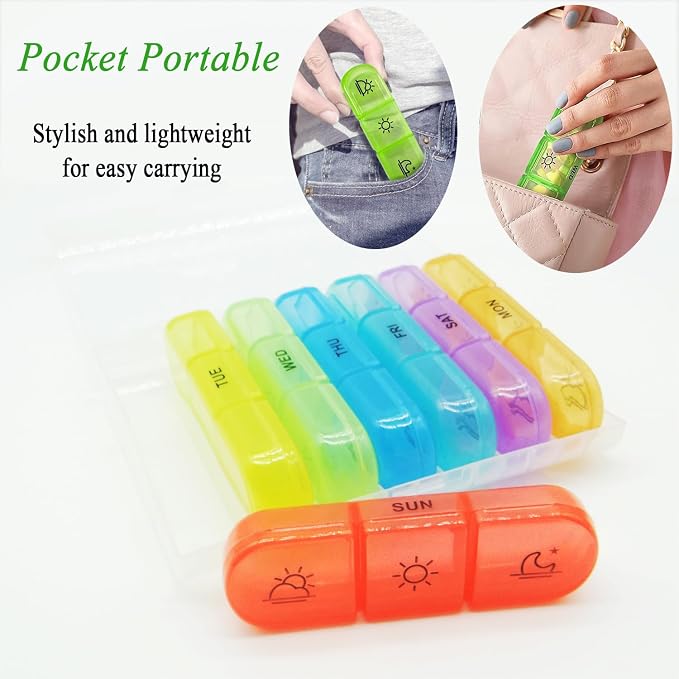 Pill Organizer Case Large Capacity, Dual Protection Pill Box 7 Day | 3 Times a Day, Daily Travel 21 Compartment Medicine Dispenser Weekly Planner for Vitamin, Medication, Fish Oil, Supplements