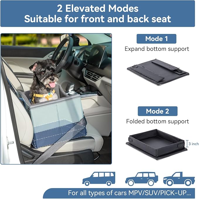 A 4 Pet Dog Car Seats for Small Dogs, Under 25 lbs, Patent Buckles | Adjustable leash, for travel/cars/SUV/pickup, pet bed for puppy & cat