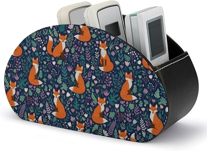 TV Remote Control Holder Organizer for Desk Fox 5 Compartment | Remote Caddy Box, Fox, Pu Leather, Fit Media Player, Maleup Brush, Office Supplies Accessory