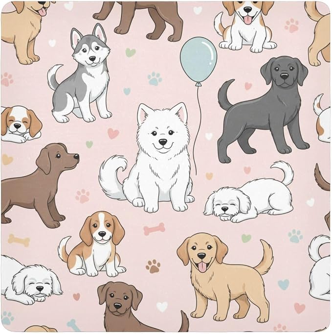 Emelivor Cute Pets Dogs Pink Print Self-Adhesive Magic Cloth Makeup Bag Portable Cosmetic Bag for Travelling Protective Wrap for Camera Laptop Sleeve Cover for Travel Cosmetics, 13.8x13.8in