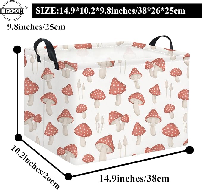 Rectangular Kids Basket Baby Girl Basket Fabric Storage Bin Organizer Box Room Decor(Mushroom)