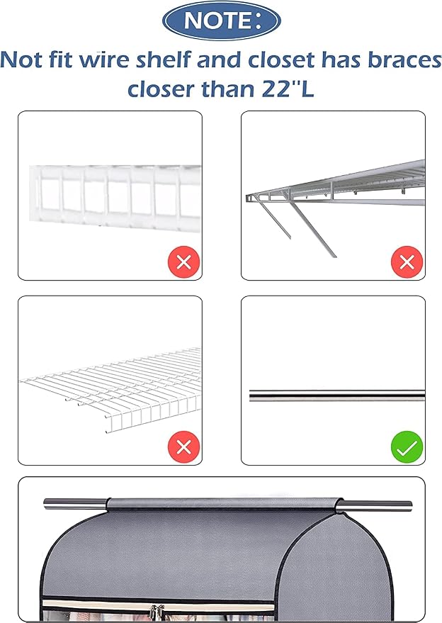 SLEEPING LAMB 60'' Hanging Garment Bags for Closet Storage Sealed Completely Jackets Coats Suits Clothes Rack Cover for Wardrobe with Clear PVC Window, 2 Packs, Grey (Hanging Rod Not Included)