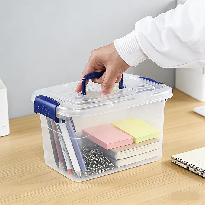 6-Pack Clear Storage Box 6 Quart, Plastic Storage Latch Bins | Stackable Organizer Totes with Handle, Ideal for Pantry, Closet, Craft, Toys, Office Storage