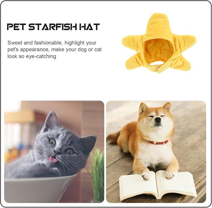 HEMOTON Yellow Plush Pet Dog Hat with Sea Star Shape Comfortable Wear Decorative Dog Cosplay Cap for Christmas Party and Dress