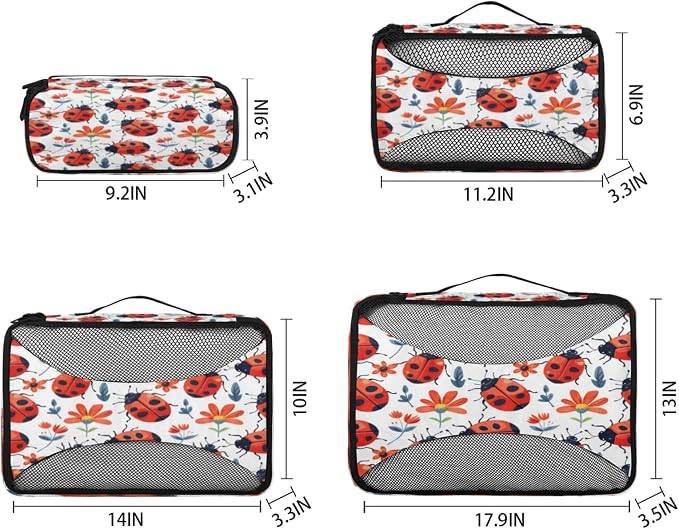 Packing Cubes for Travel, Cute Ladybird Travel Luggage Packing Organizers for Women Men, Large Custom Toiletries Bag for Cosmetics Toiletries, Red Ladybugs