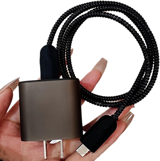 Cute Cable Protector for iPhone iPad 18W/20W USB-C Charger,Not Yellowing Charging Cord Protector,Soft Frosted TPU Charging Protector Cover,Wire Cord Saver,Phone Cord Protector for iPhone Charger-Black
