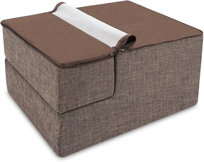 Best Pet Supplies Dog Stairs & Steps - Foam Steps for Small Dogs & Cats, Non-Slip Indoor Balanced Pet Step Support, Dog Ramp, No Assembly, Brown Linen, Foldable 3-Step (16.5-inch Height)