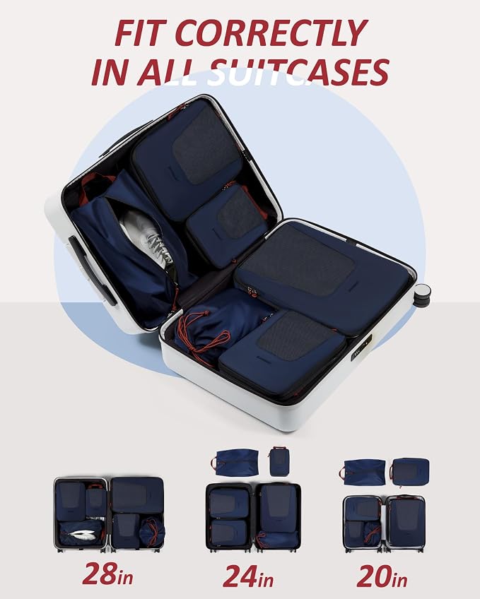 Bagsmart Compression Packing Cubes, Travel Bag Cruise Ship Essentials | Lightweight, Compressible Suitcase Organizer Set fit Standard Carry-On & Checked Luggage, 6 Set, 14 Set Washable Packing Bags