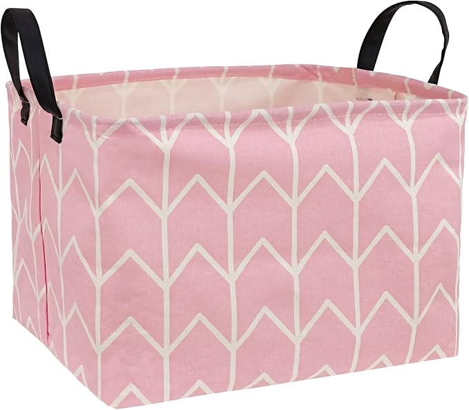 Baby Storage Basket Nursery Box Laundry Hamper Organization Bins for Toys and Clothes with Handles (Pink)