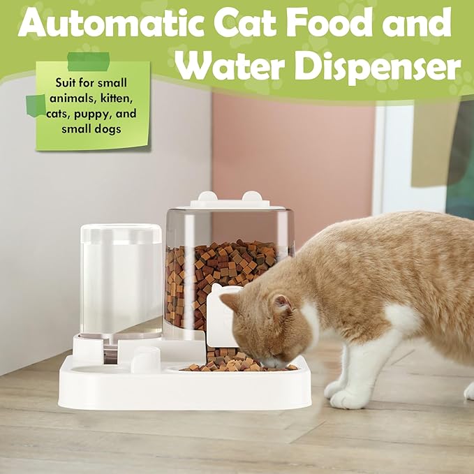 1.6L Auto Gravity Pet Feeder and 0.6L Water Dispenser Set, Automatic Cat Water Dispenser, Gravity Pet Feeder for Small Medium Dog Puppy Cat Kitten