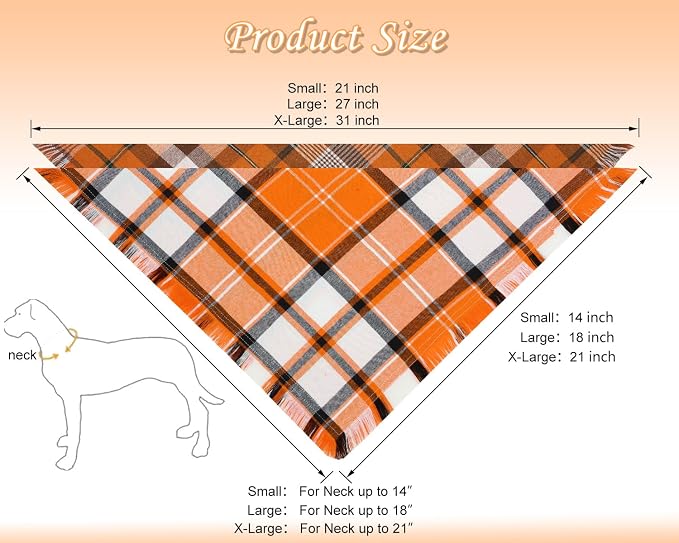 Fall Dog Bandanas 2PCS Large Plaid Tassels Halloween Thanksgiving Outfit | Fall festive 2-pack orange plaid bandanas with tassels.Ideal for Halloween parties,Thanksgiving dinners & holiday photos.