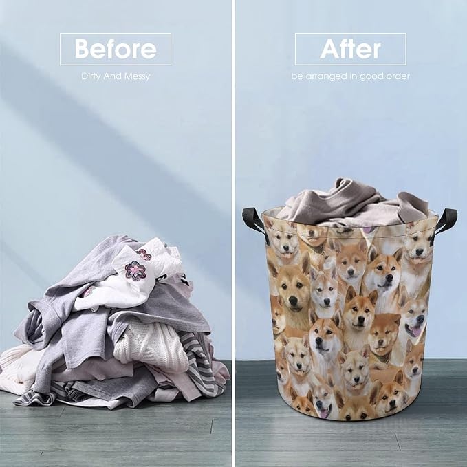Large Laundry Hamper for Shiba Inu Lover, Cute Shiba Inu Dog Print Laundry Basket, Collapsible Storage Bin, Waterproof Organizer for Bedroom Bathroom, Gifts for Shiba Inu Mom Dog Owner