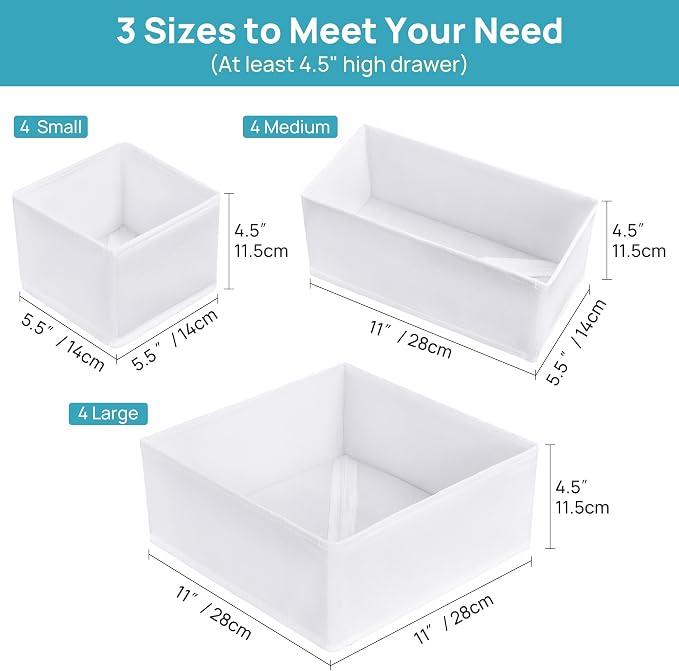 Vtopmart 12 Pack Baby Clothes Organizer, Dresser Drawer Organizer for Baby Clothing, Foldable Fabric Closet Drawer Storage Bins, Nursery Dresser Dividers for Bra, Socks, Ties, Scarf | Nursery Drawer Storage, Baby Clothing Organization, Foldable Fabric ...