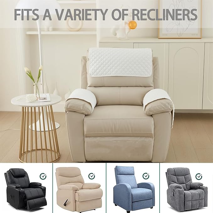 Armrest Covers Armchair Slipcover, Couch Arm Covers Recliner Covers with Storage Pockets Armrest Protector for Chair Sofa(White,1 Seat | 3 Piece Set)