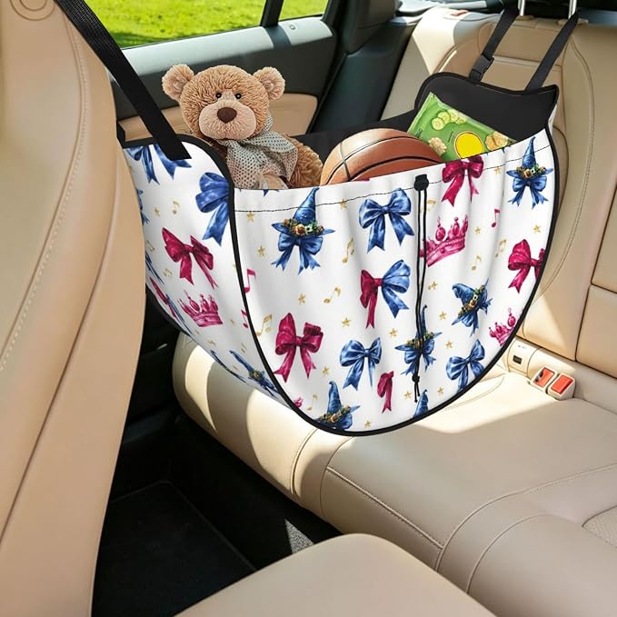 Magic Crown Bow Car Seat Organizer Backseat Storage Bag, Large Waterproof Vehicle Organizer With Adjustable Straps For Gear Essentials, Fits Most Cars