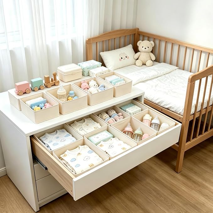 12-Piece Drawer Organizer Set | Non-Woven Fabric, Foldable Design, Multi-Size Grid Compartments, Reinforced Structure