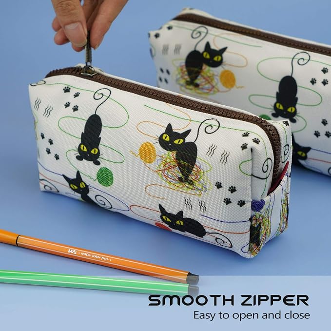 LParkin Cute Cat Pencil Case Bag Knitting Notion Pouch Kitten Gifts for Cat Lovers Makeup Bag Cosmetics Bag Zipper Closure Portable Stationery Organizer Kawaii Box Gadget Bag Multi-Purpose Bag Travel