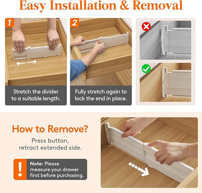 Lifewit 5 Pack 4" High Drawer Dividers, Adjustable Drawer Organizer Clothes | 10.5"-16.5" Expandable White Plastic Separators for Dresser, Kitchen, Cabinet, Nursery, Office, Socks & Underwear Storage
