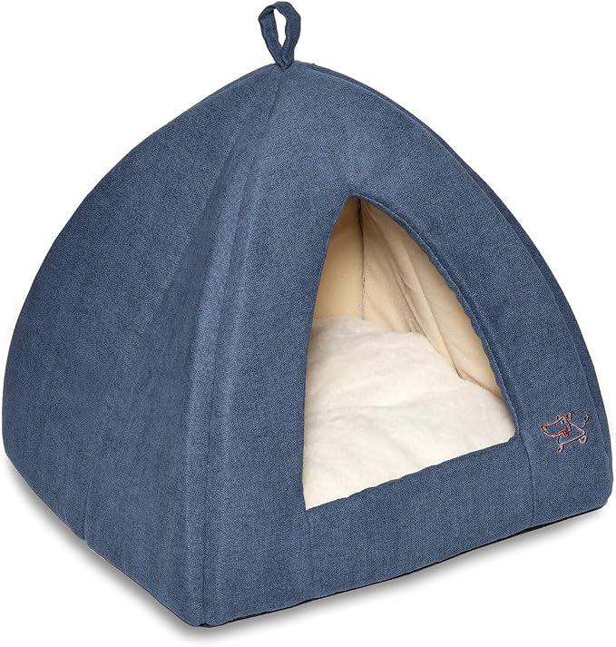 Best Pet Supplies Cat Bed for Indoor Cat, Domed Tent House with Removable Pillow, Covered Cat Cave for Small Dog, Puppies and All Breeds of Cats - Navy, 16 x 16 x H:14"