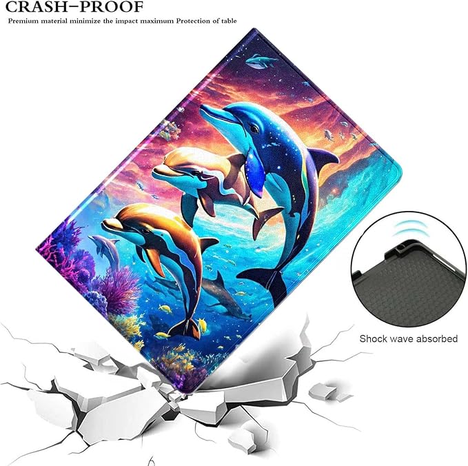 for Samsung Galaxy Tab S9 11" 2023(SM-X710/X716B/X718U) Tablet Case,Premium Leather Folio Stand Auto Wake/Sleep,Multiple Viewing Stand,Cute Dolphin